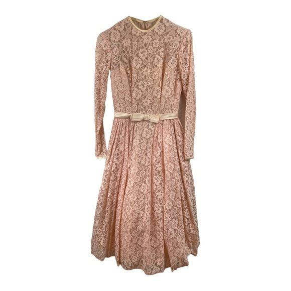 Vintage 50's Small Pink Lace Full Sweep Hollywood Maisel Style‎ Cocktail Dress - Picture 1 of 14